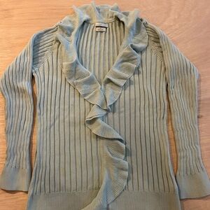 Van Heusen Light Sage Ruffle-Trim Ribbed Cardigan 4040
